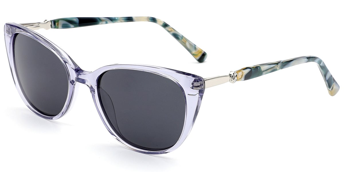 Acetate Cat Eye Sunglasses translucent-grey+dark_grey_polarized