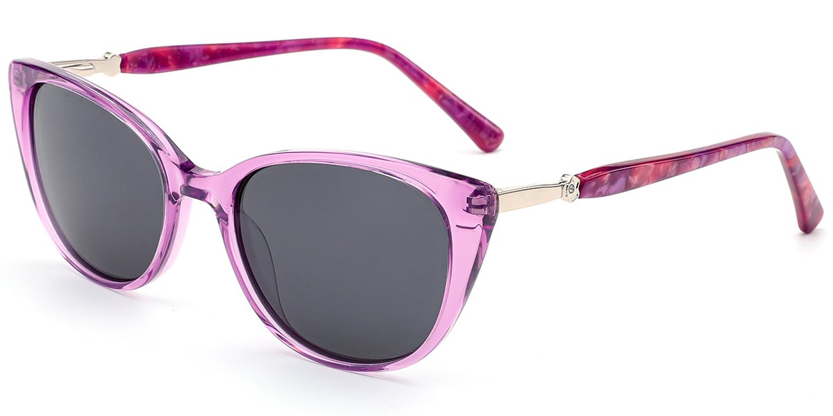 Acetate Cat Eye Sunglasses translucent-pink+dark_grey_polarized