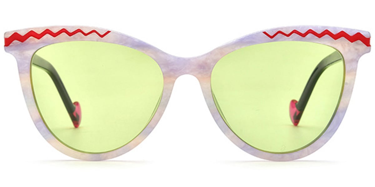 Acetate Cat Eye Sunglasses pattern-white+green_polarized