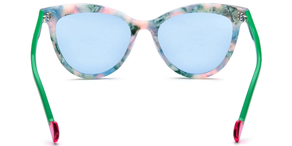 Acetate Cat Eye Sunglasses pattern-green+blue_polarized