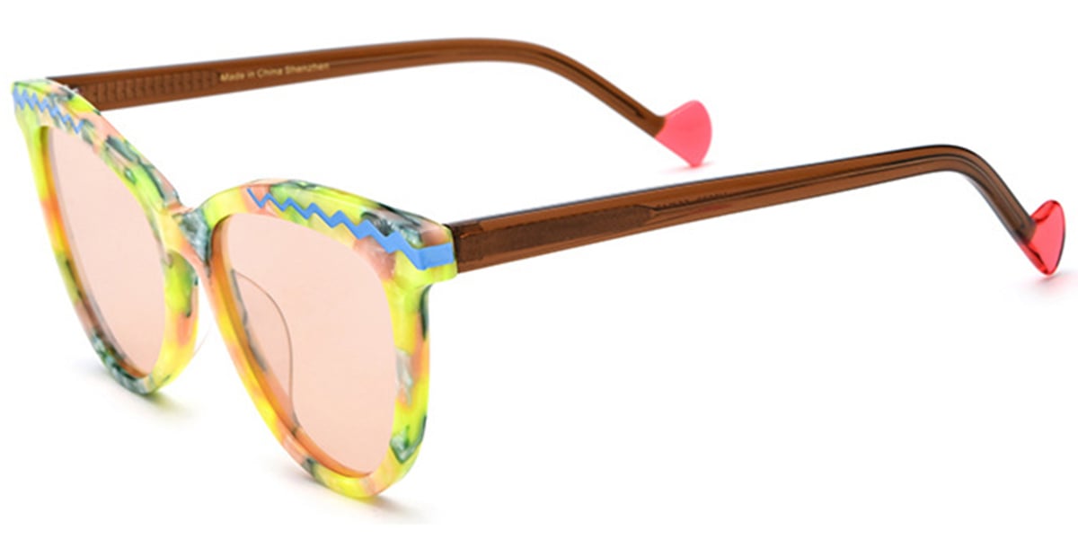 Acetate Cat Eye Sunglasses pattern-yellow+rose_polarized