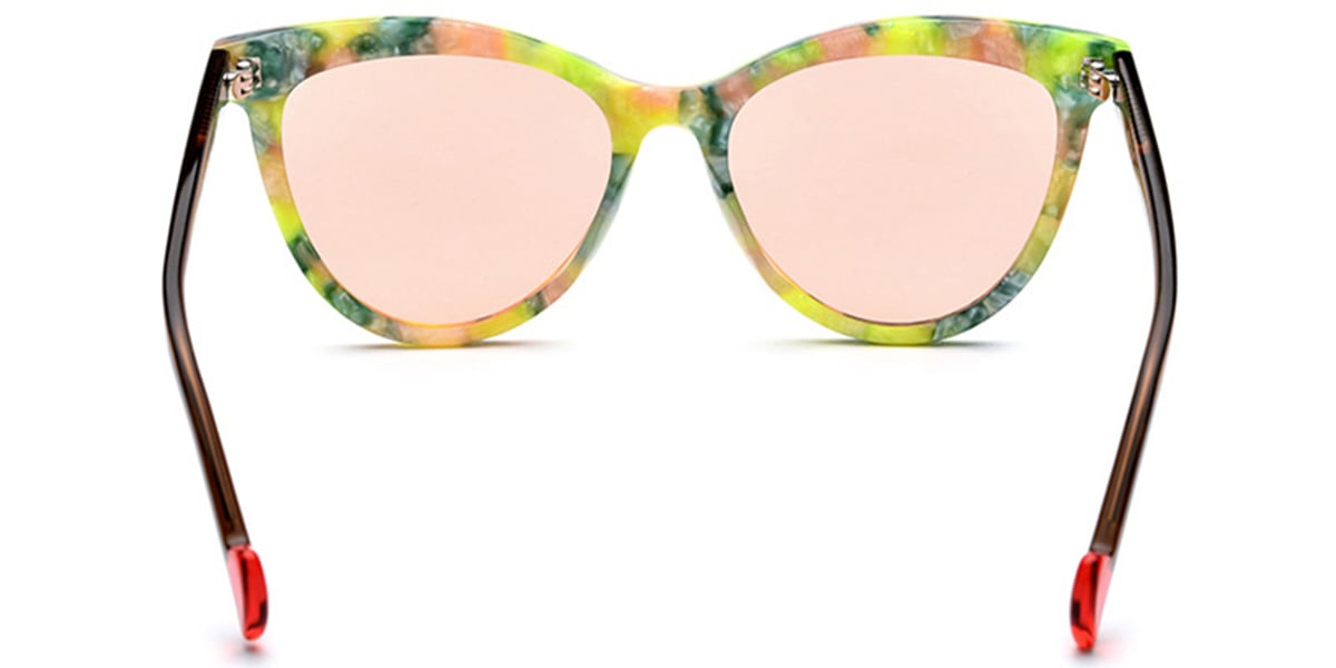 Acetate Cat Eye Sunglasses pattern-yellow+rose_polarized