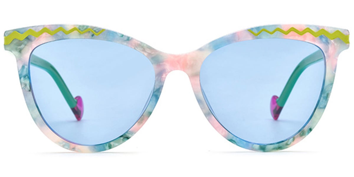 Acetate Cat Eye Sunglasses pattern-green+blue_polarized