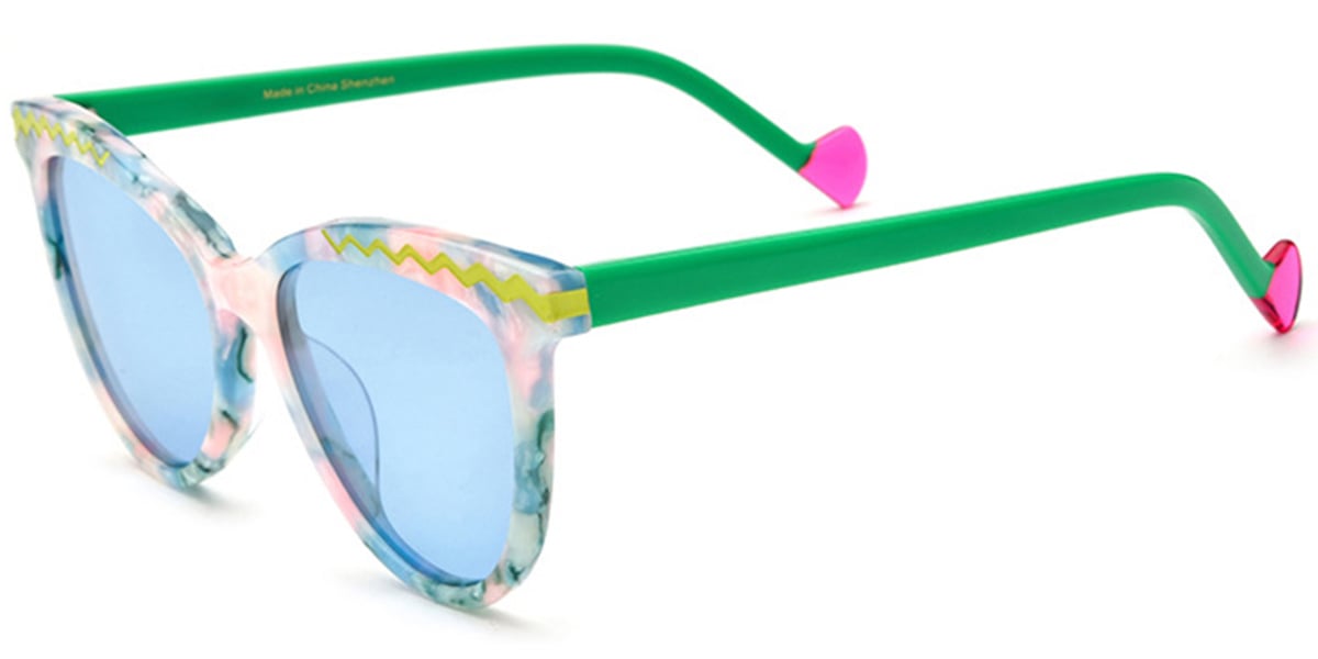 Acetate Cat Eye Sunglasses pattern-green+blue_polarized