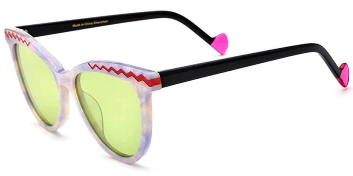 Acetate Cat Eye Sunglasses pattern-white+green_polarized