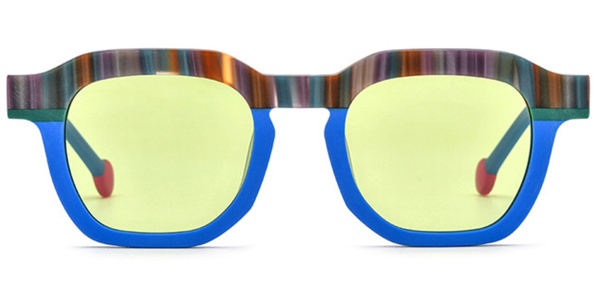 Acetate Square Sunglasses pattern-blue+green_polarized