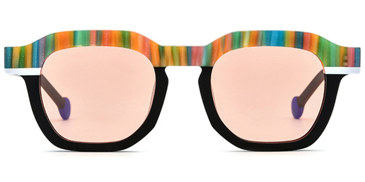 Acetate Square Sunglasses pattern-black+rose_polarized