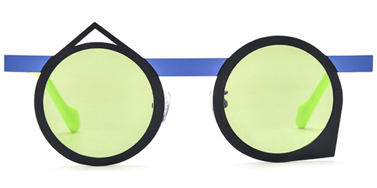 Titanium Round Geometric Sunglasses pattern-blue+green_polarized