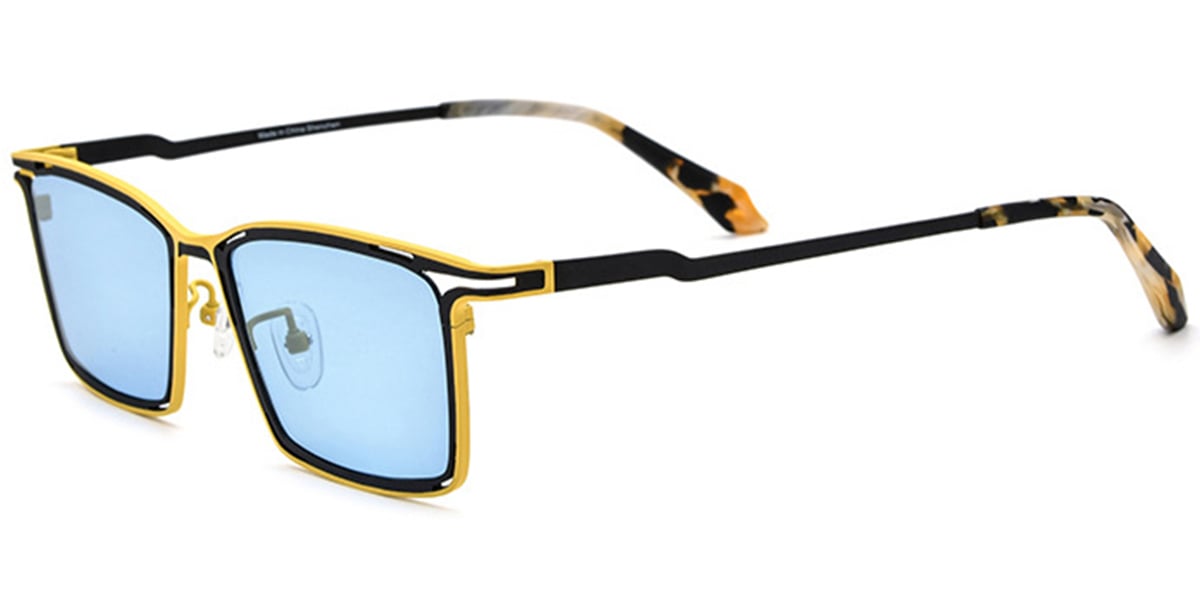 Titanium Rectangle Sunglasses pattern-yellow+blue_polarized