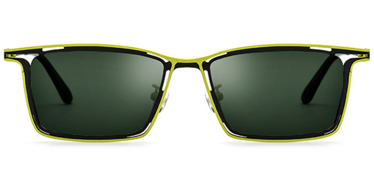 Titanium Rectangle Sunglasses pattern-black+dark_green_polarized