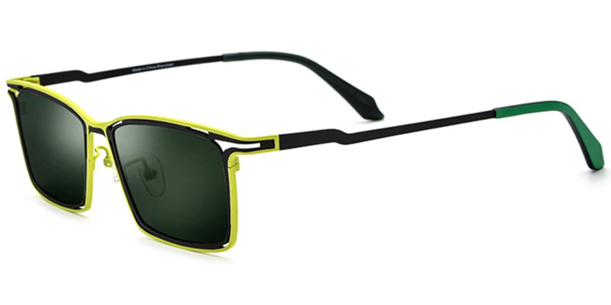 Titanium Rectangle Sunglasses pattern-black+dark_green_polarized