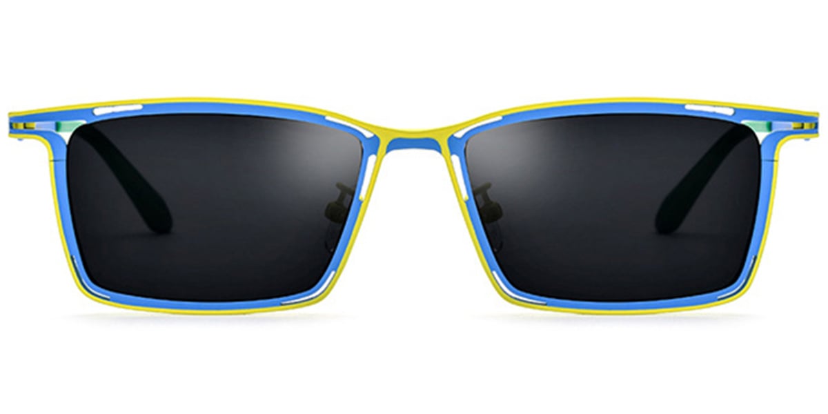 Titanium Rectangle Sunglasses pattern-blue+dark_grey_polarized