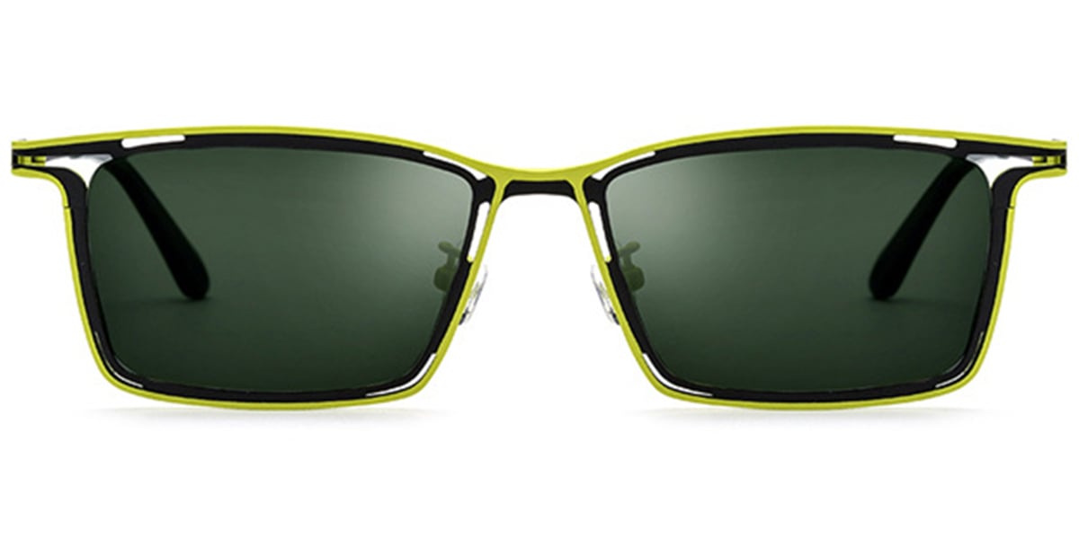 Titanium Rectangle Sunglasses pattern-black+dark_green_polarized