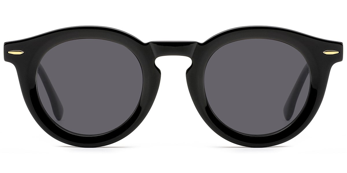 Acetate Round Sunglasses black+dark_grey_polarized