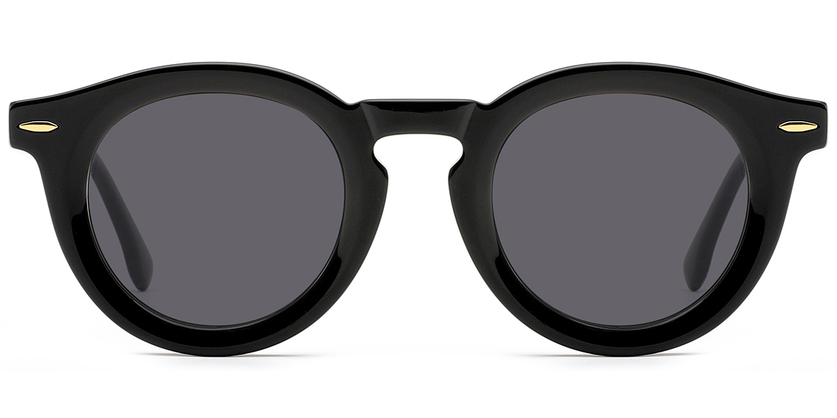 Acetate Round Sunglasses black+dark_grey_polarized