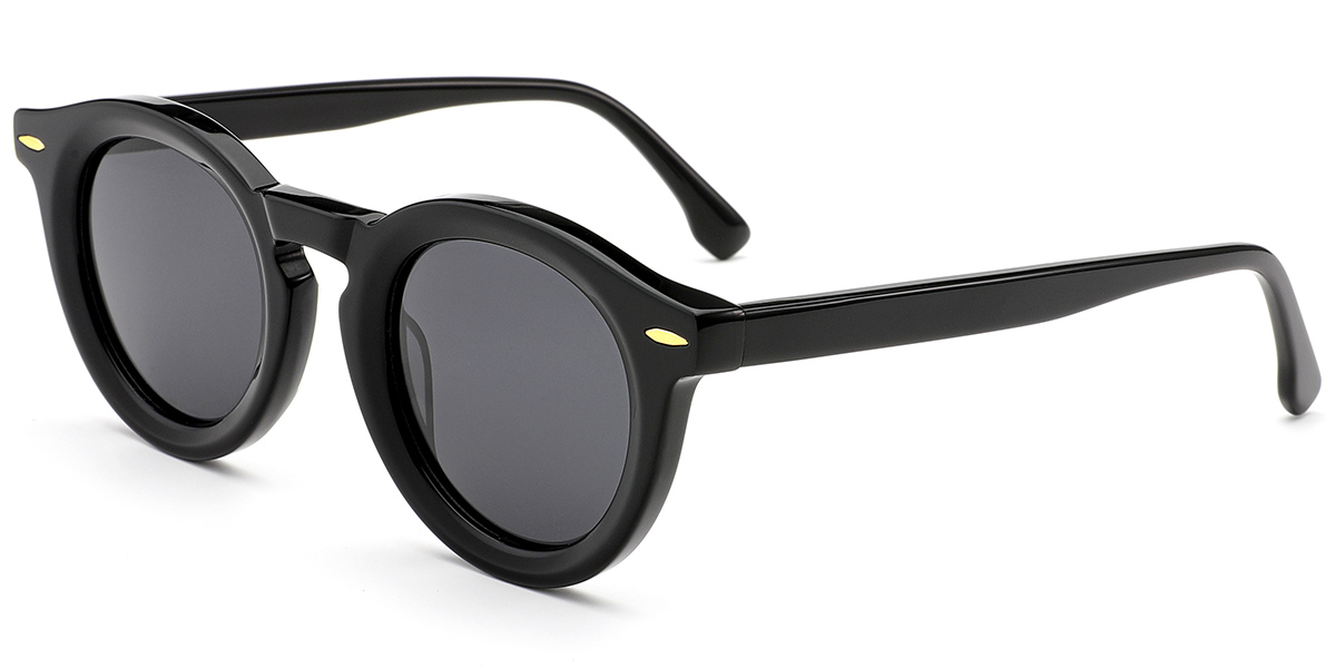 Acetate Round Sunglasses black+dark_grey_polarized