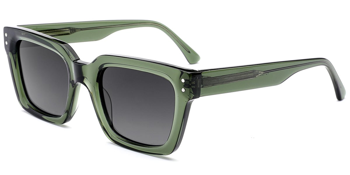 Acetate Rectangle Sunglasses translucent-green+gradient_grey_polarized