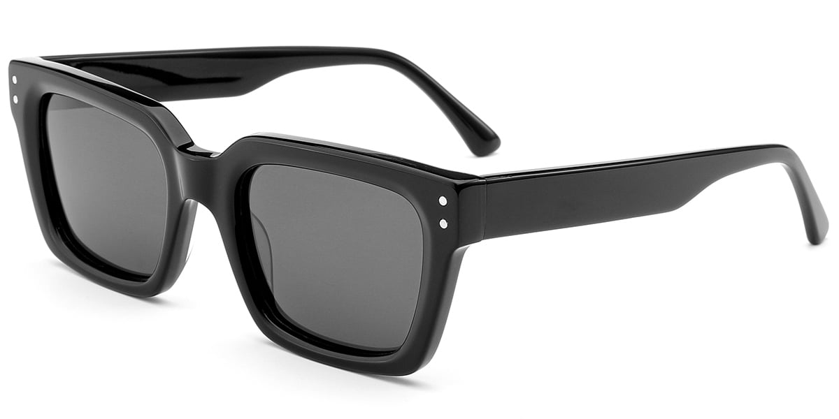 Acetate Rectangle Sunglasses black+dark_grey_polarized