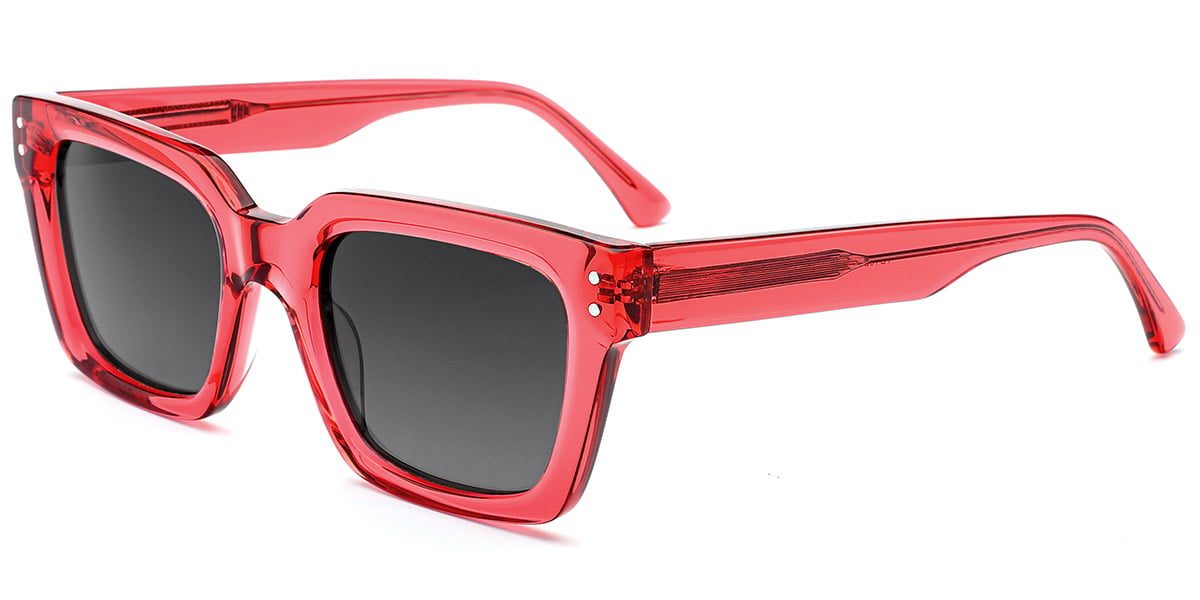 Acetate Rectangle Sunglasses translucent-red+gradient_grey_polarized