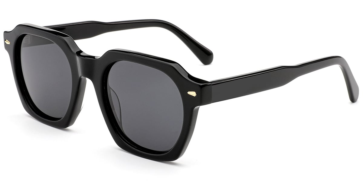 Acetate Square Sunglasses black+dark_grey_polarized