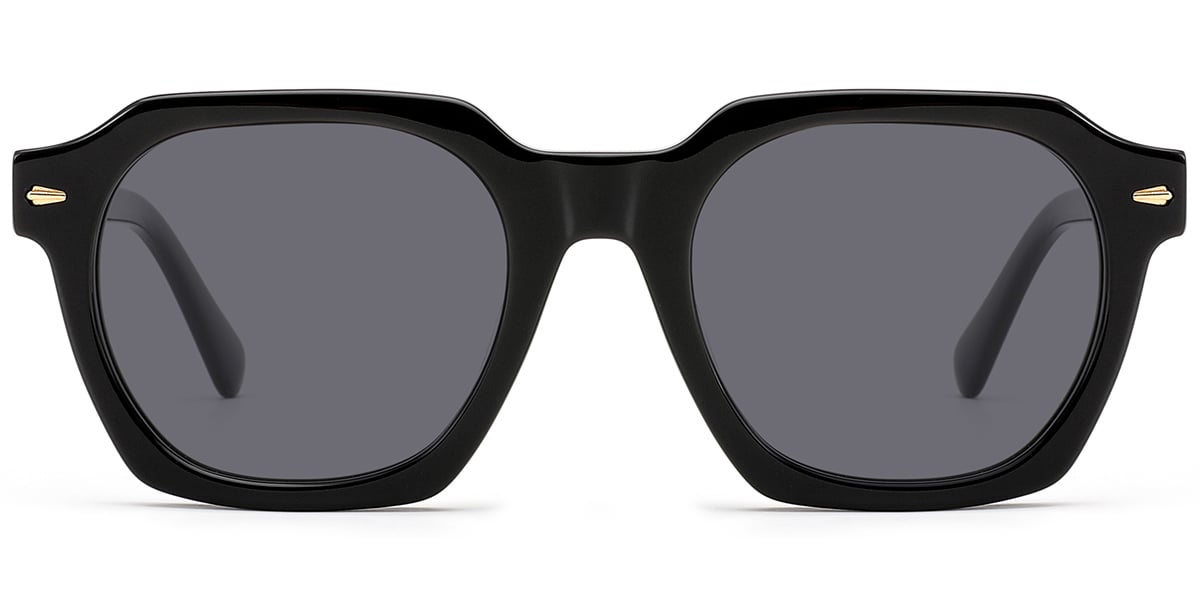 Acetate Square Sunglasses black+dark_grey_polarized