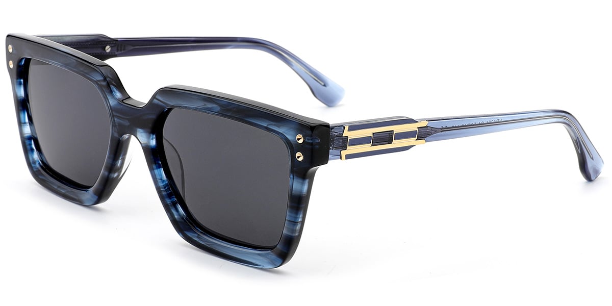 Acetate Square Sunglasses pattern-blue+dark_grey_polarized