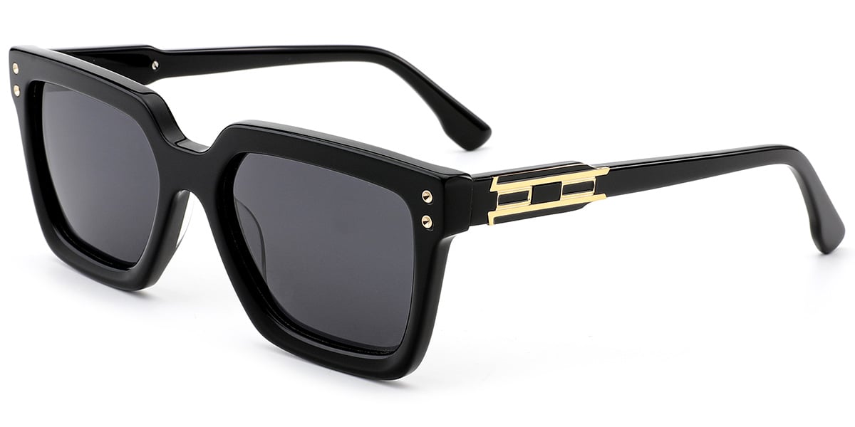 Acetate Square Sunglasses black+dark_grey_polarized