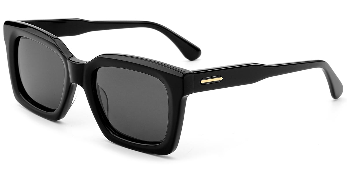 Acetate Square Sunglasses black+dark_grey_polarized