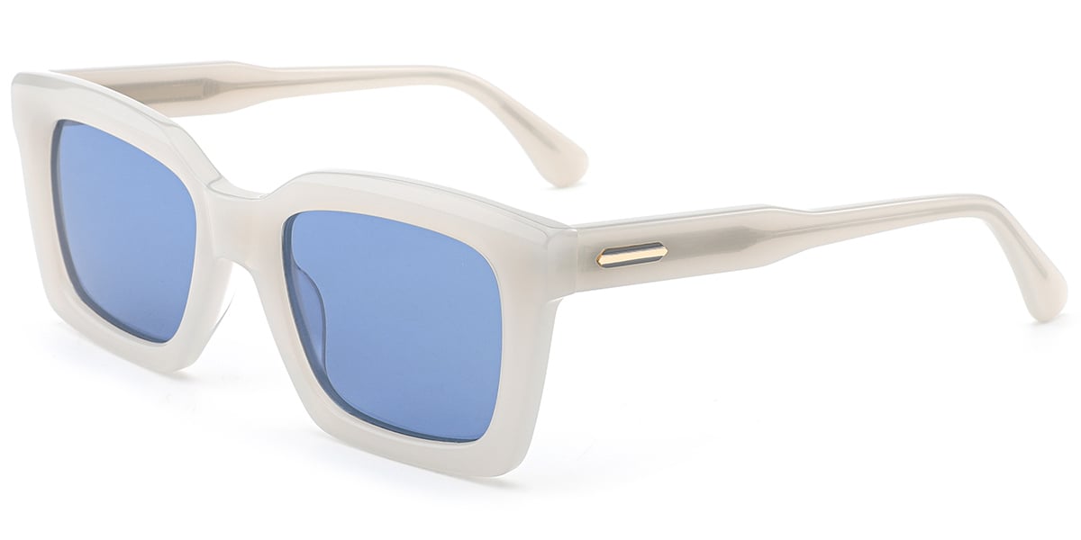 Acetate Square Sunglasses white+blue_polarized