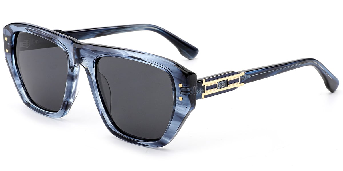 Acetate Square Sunglasses pattern-blue+dark_grey_polarized