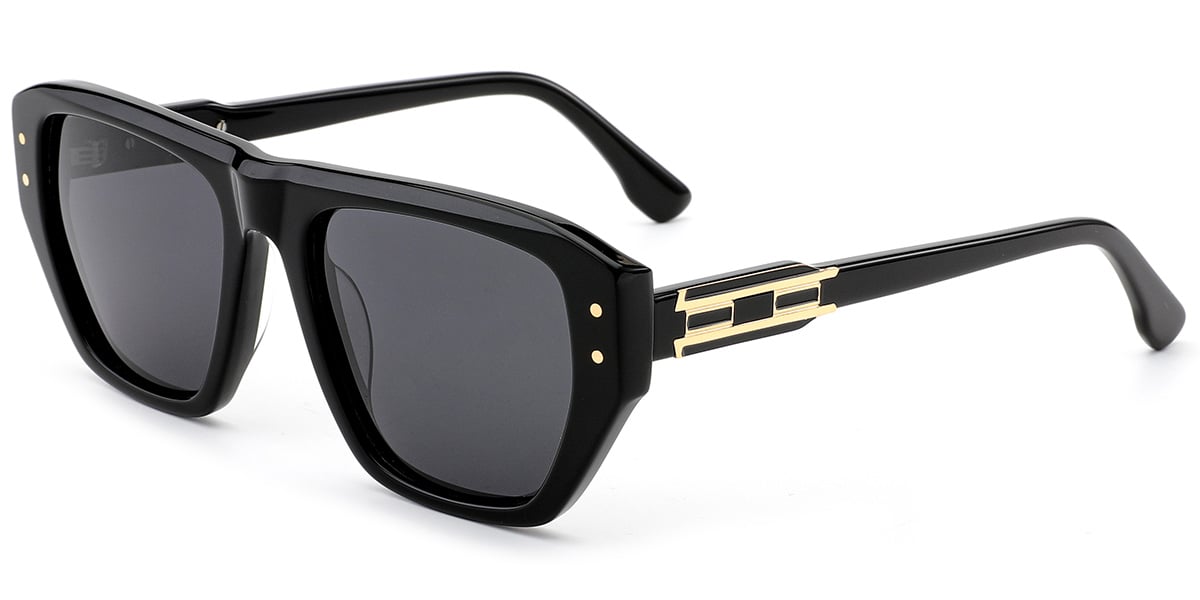 Acetate Square Sunglasses black+dark_grey_polarized