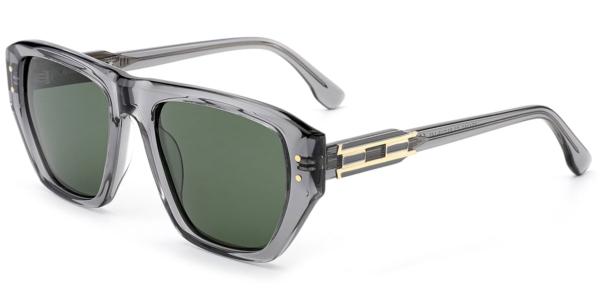 Acetate Square Sunglasses translucent-grey+dark_green_polarized