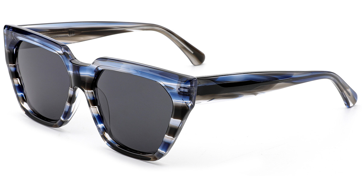 Acetate Square Sunglasses pattern-blue+dark_grey_polarized