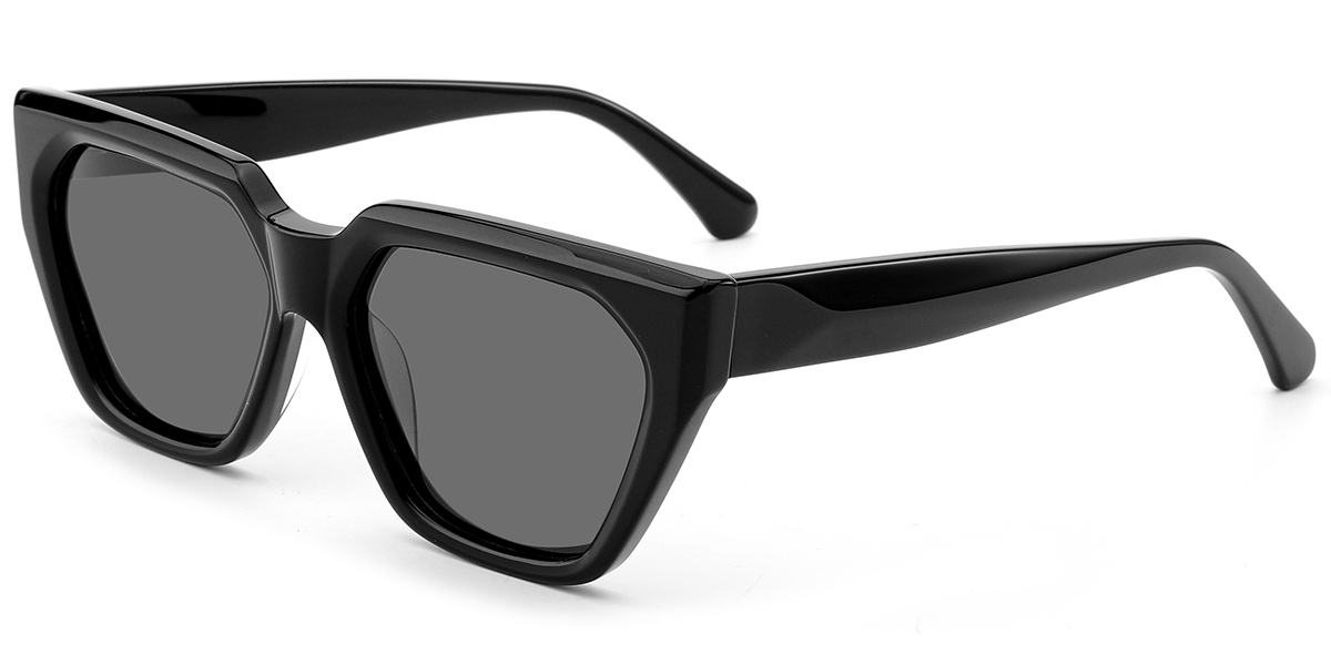 Acetate Square Sunglasses black+dark_grey_polarized