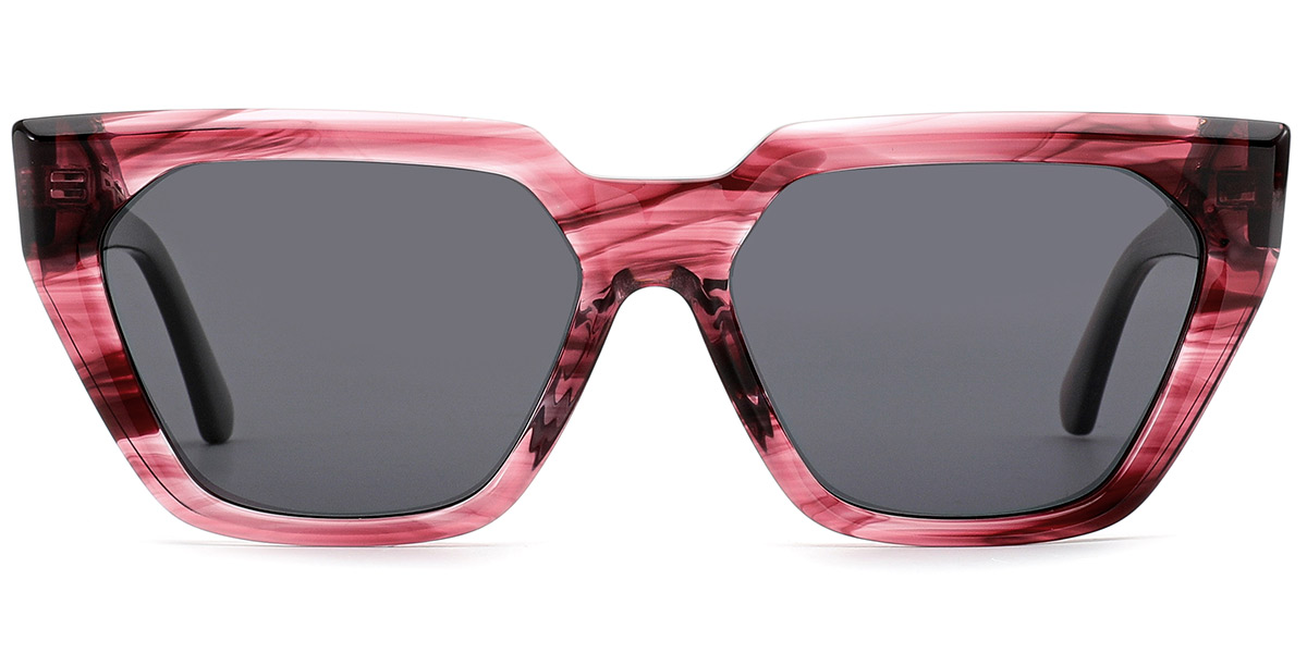 Acetate Square Sunglasses pattern-red+dark_grey_polarized