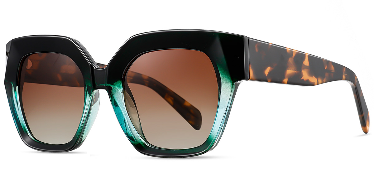 Acetate Square Sunglasses translucent-green+gradient_amber_polarized