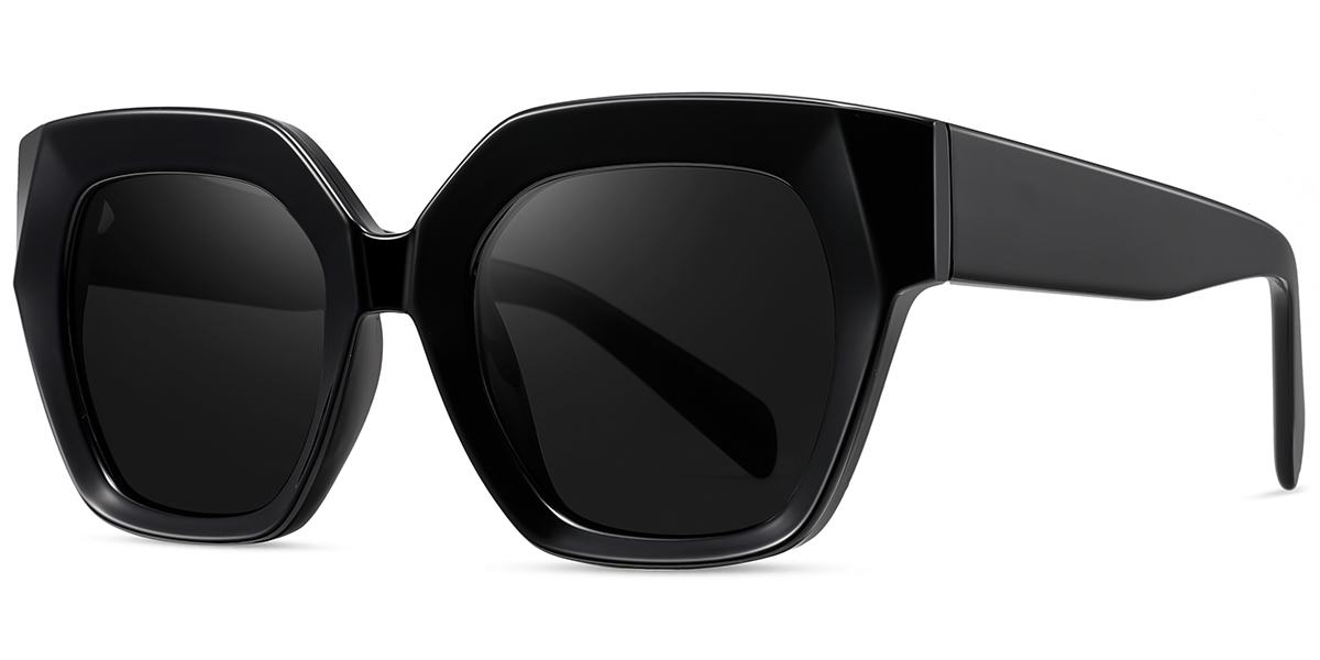 Acetate Square Sunglasses black+dark_grey_polarized