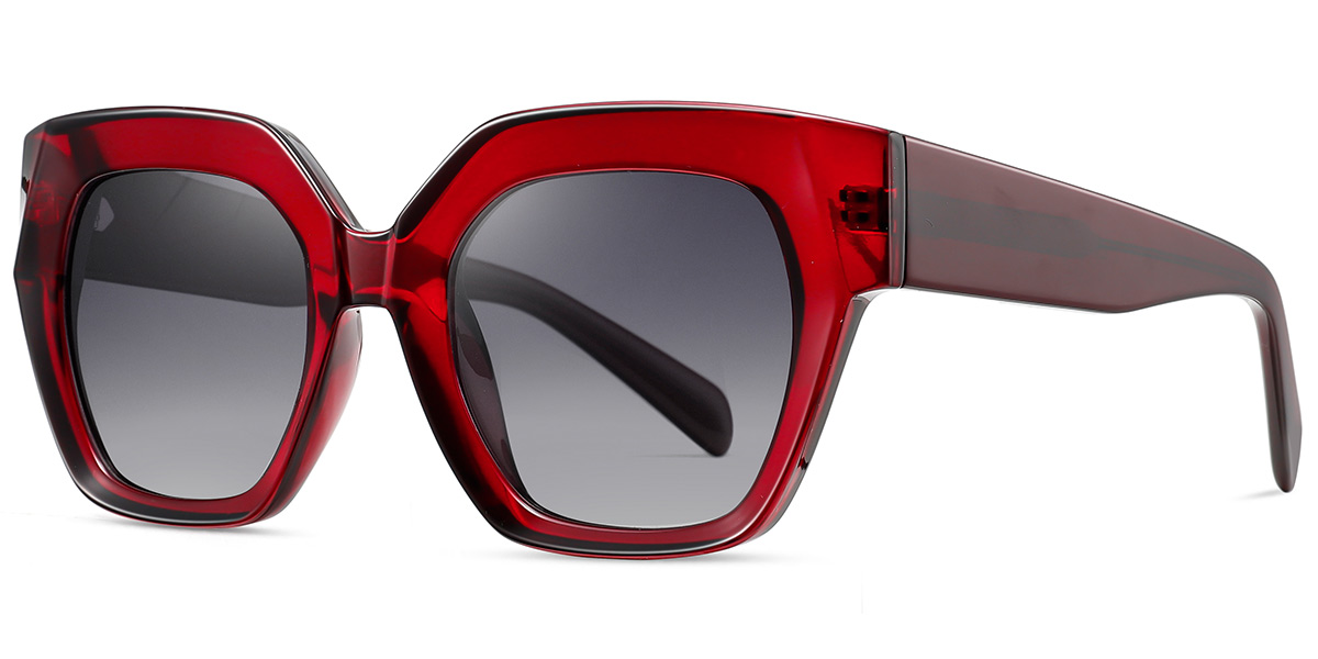 Acetate Square Sunglasses translucent-red+gradient_grey_polarized