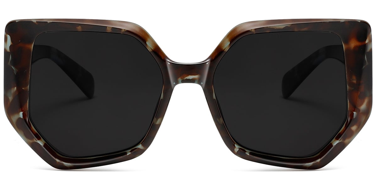 Acetate Geometric Sunglasses pattern-brown+dark_grey_polarized