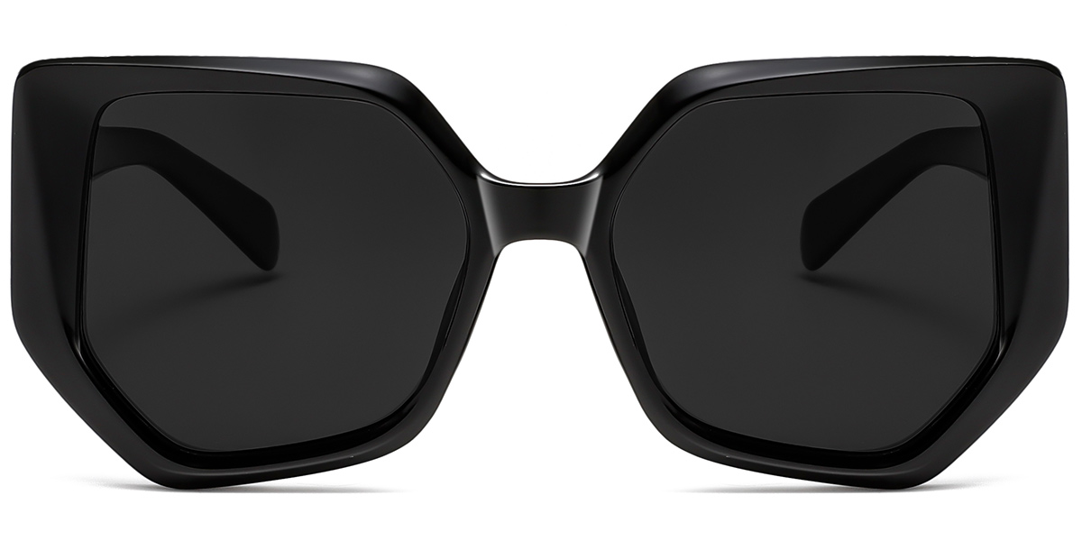 Acetate Geometric Sunglasses black+dark_grey_polarized