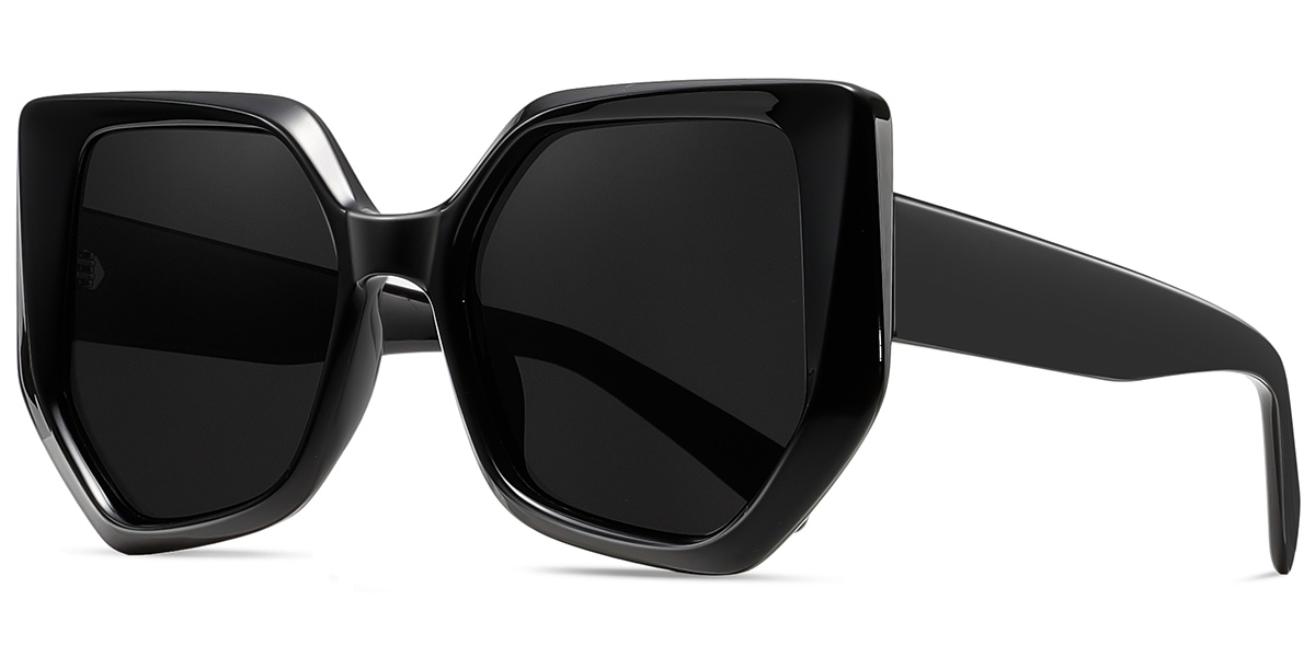 Acetate Geometric Sunglasses black+dark_grey_polarized