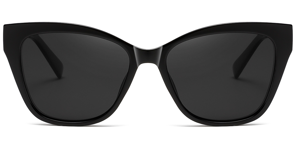 Acetate Cat Eye Sunglasses black+dark_grey_polarized