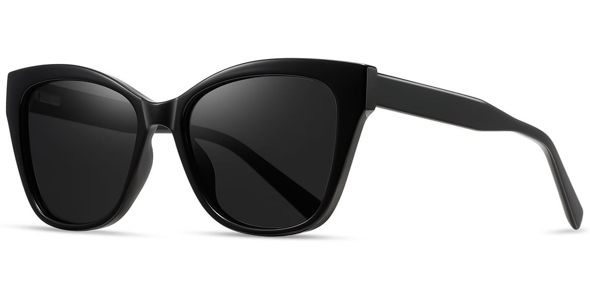 Acetate Cat Eye Sunglasses black+dark_grey_polarized