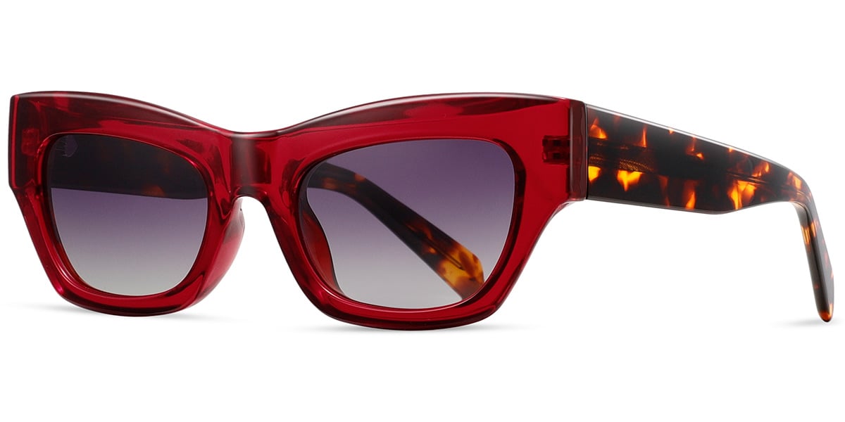 Acetate Rectangle Sunglasses translucent-red+gradient_grey_polarized