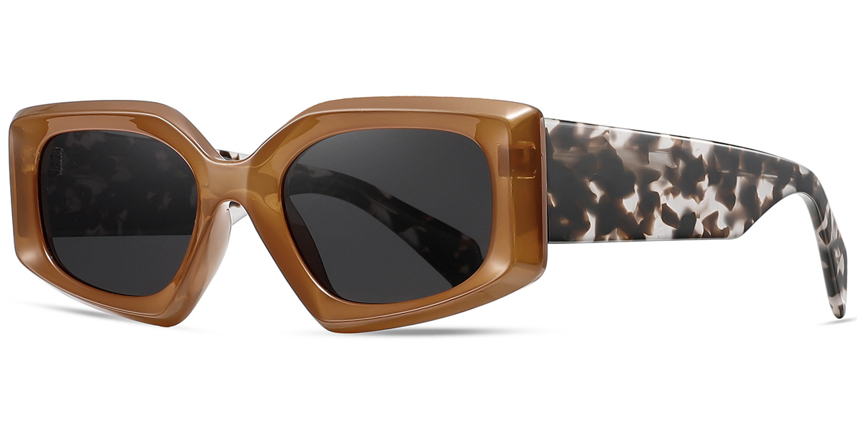 Acetate Rectangle Sunglasses brown+dark_grey_polarized