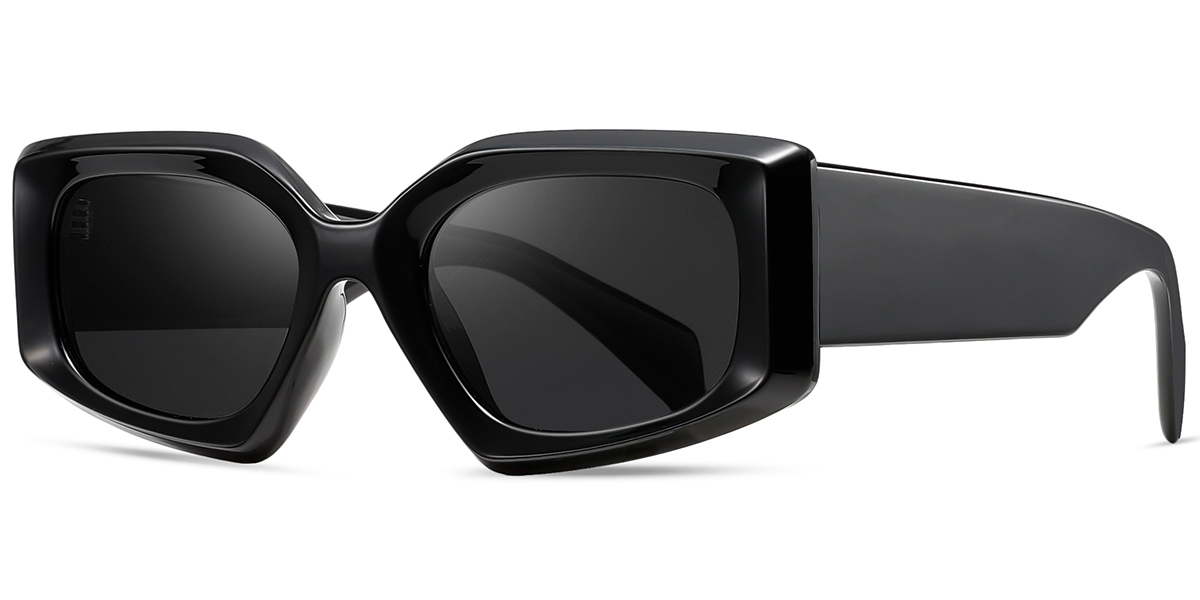 Acetate Rectangle Sunglasses black+dark_grey_polarized