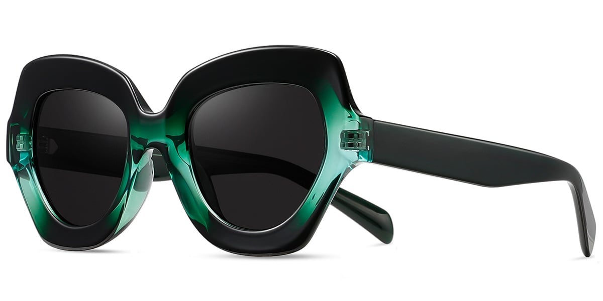 Acetate Geometric Sunglasses gradient_green+dark_grey_polarized