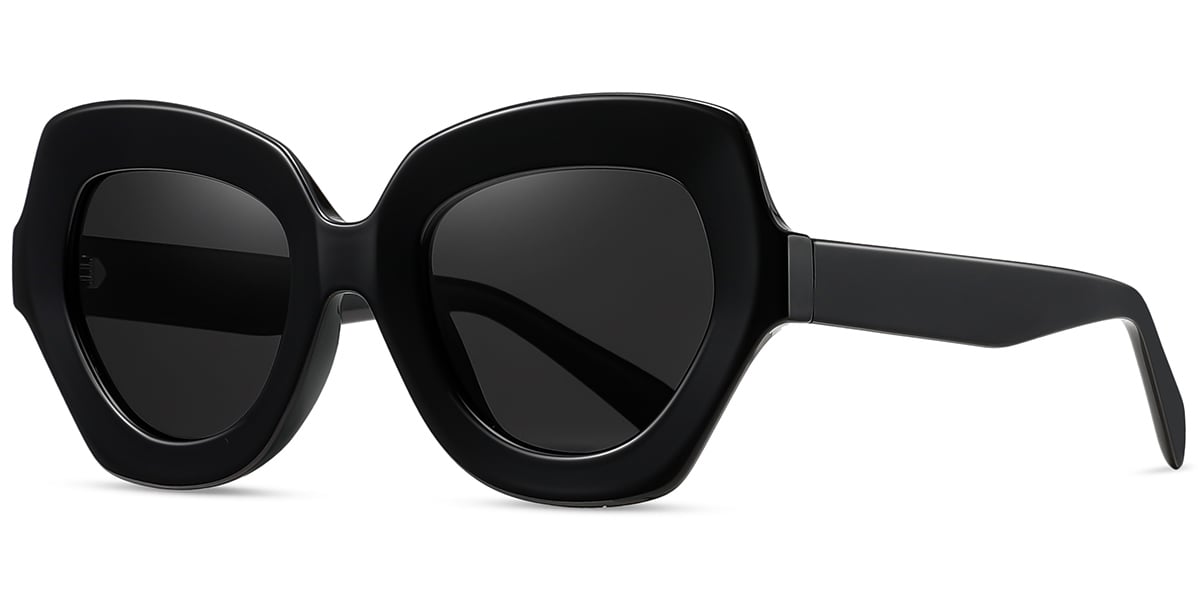 Acetate Geometric Sunglasses black+dark_grey_polarized