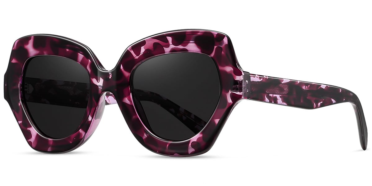 Acetate Geometric Sunglasses pattern-rose+dark_grey_polarized