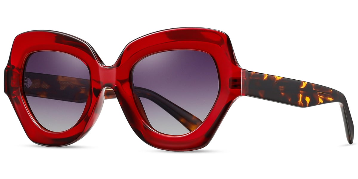 Acetate Geometric Sunglasses translucent-red+gradient_grey_polarized